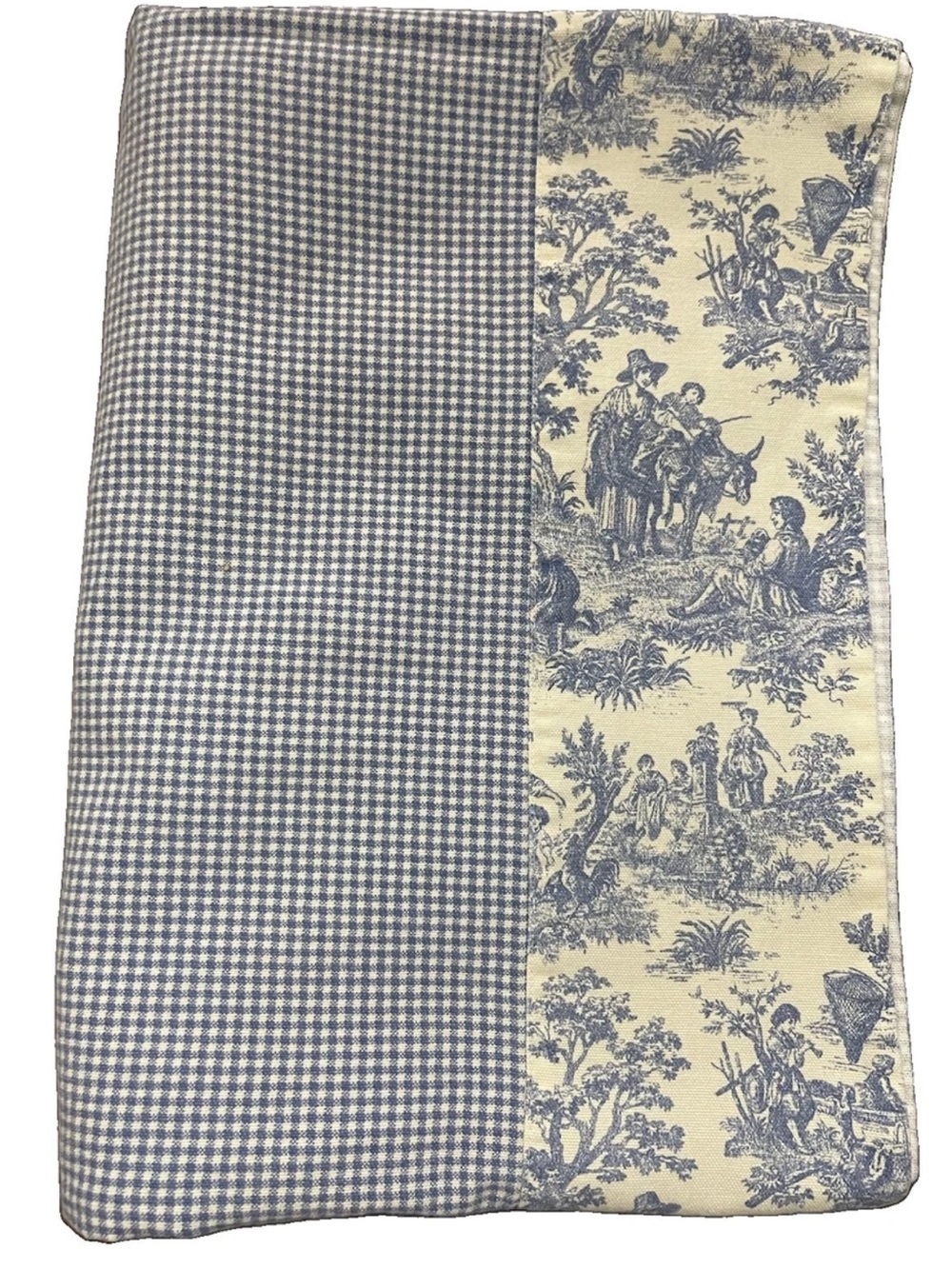 Title: Waverly Blue Gingham Pastoral Toile Tablecloth 88x124 French Country